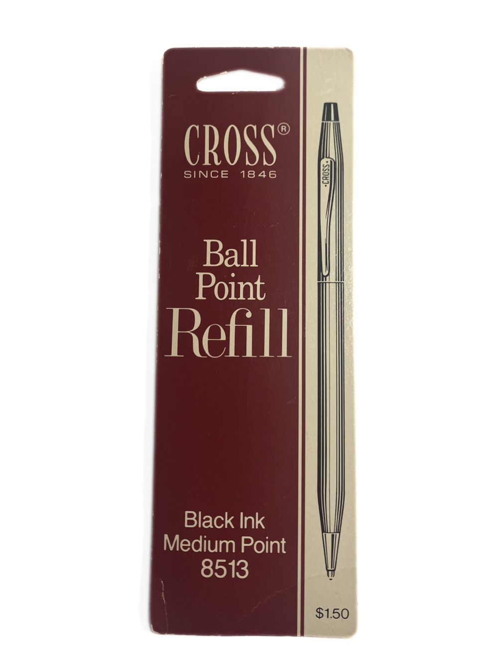 Vintage cross ball point pen refill in black with medium point.